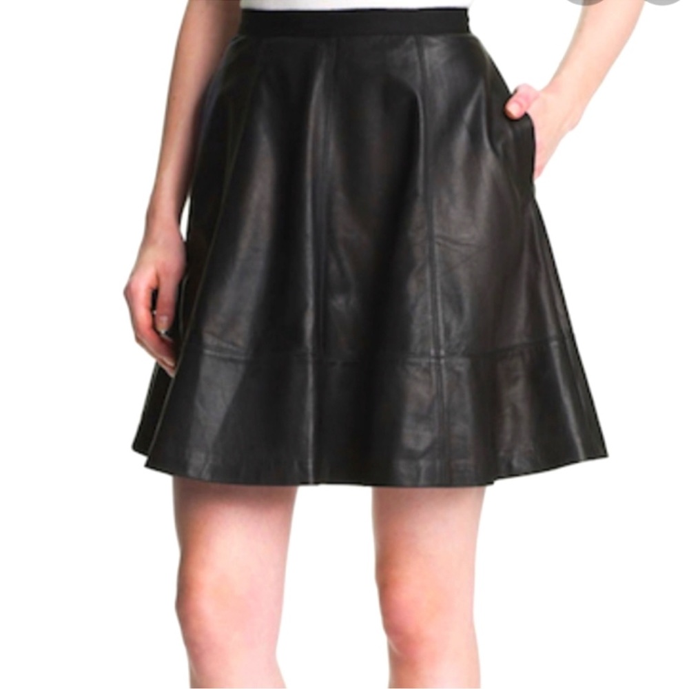 Women's Black Leather A-Line Skirt - Picture 2 of 10